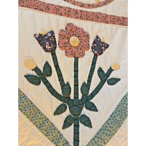Vintage Patchwork Flower Quilt Handmade Hand Stitched Multicolor Full Size - Picture 7 of 10
